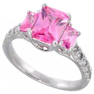 Sterling Silver Pink Emerald CZ Engagement Ring